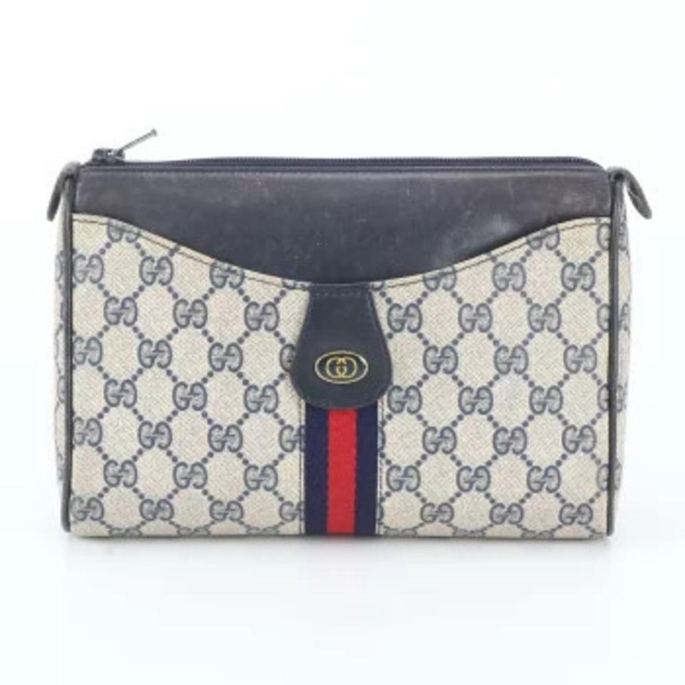 Gucci GG Supreme Leather Clutch Bag Pouch Business Navy Blue